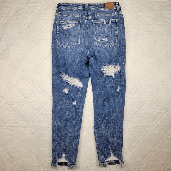 American Eagle Stretch VERY‎ distressed blue jeans size 8 reg - Picture 6 of 7